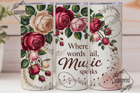 Vintage Music Roses 20oz Tumbler Wrap Sublimation sassyprint 