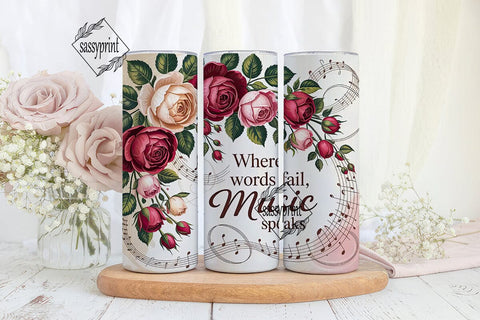 Vintage Music Roses 20oz Tumbler Wrap Sublimation sassyprint 