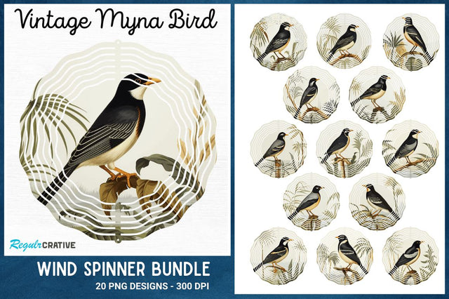 Vintage Myna Bird Wind Spinner Sublimation Regulrcrative 