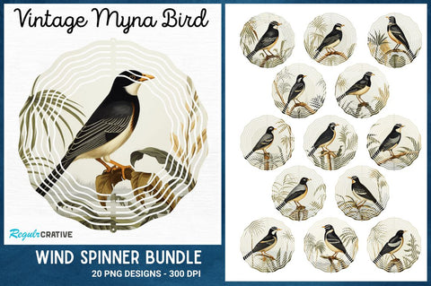 Vintage Myna Bird Wind Spinner Sublimation Regulrcrative 