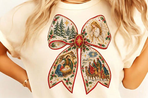 Vintage Nativity Bow Christmas PNG Sublimation SVGista 