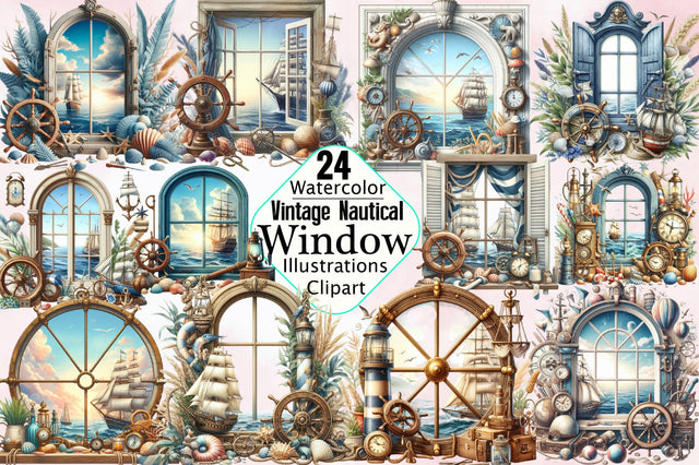 Vintage Nautical Window Sublimation Clipart Bundle Sublimation SVGArt 