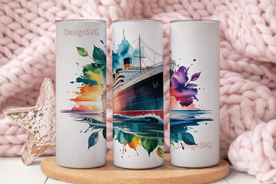 Vintage Ocean Liner Tumbler Wrap Sublimation DesignSVG 