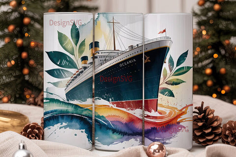 Vintage Ocean Liner Tumbler Wrap Sublimation DesignSVG 