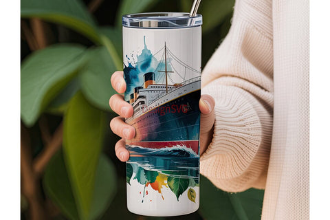 Vintage Ocean Liner Tumbler Wrap Sublimation DesignSVG 