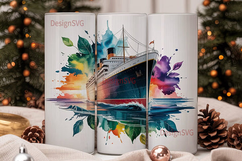 Vintage Ocean Liner Tumbler Wrap Sublimation DesignSVG 
