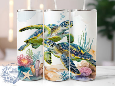 Vintage Ocean Turtles 20oz Tumbler, Ocean Turtles, Vintage Design, Nautical Theme, Sublimation Wrap, 20oz Tumbler, Coastal Aesthetic, Marine Charm Sublimation ToriDesigns 