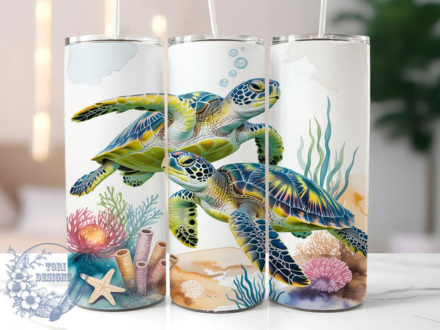 Vintage Ocean Turtles 20oz Tumbler, Ocean Turtles, Vintage Design, Nautical Theme, Sublimation Wrap, 20oz Tumbler, Coastal Aesthetic, Marine Charm Sublimation ToriDesigns 