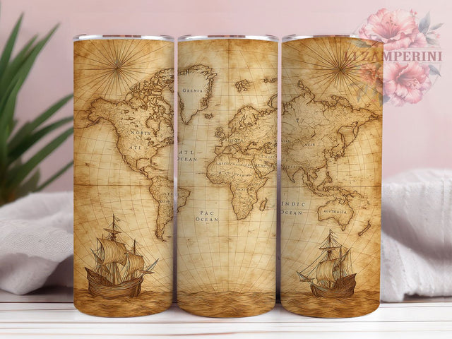 Vintage Old World Map Explorer Tumbler Wrap, Old World Map PNG, 20oz Skinny Tumbler, Antique Map Tumbler, World Map Sublimation, Retro Travel Tumbler, Explorer Tumbler Design Sublimation Li Zamperini 