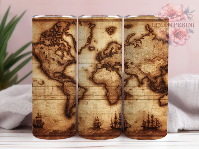 Vintage Old World Map Explorer Tumbler Wrap, Old World Map PNG, 20oz Skinny Tumbler, Antique Map Tumbler, World Map Sublimation, Retro Travel Tumbler, Explorer Tumbler Design Sublimation Li Zamperini 