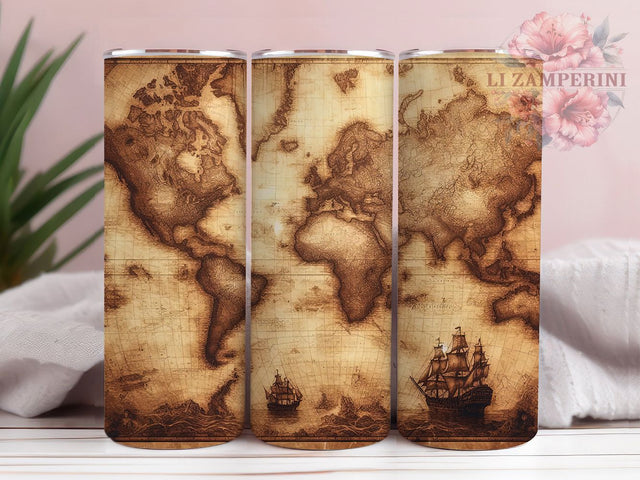 Vintage Old World Map Explorer Tumbler Wrap, Old World Map PNG, 20oz Skinny Tumbler, Antique Map Tumbler, World Map Sublimation, Retro Travel Tumbler, Explorer Tumbler Design Sublimation Li Zamperini 
