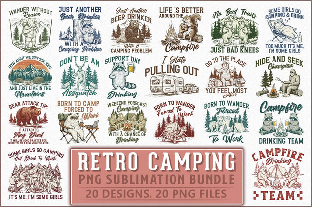 Vintage Outdoor Adventure Camping PNG Bundle Sublimation Shetara Begum 