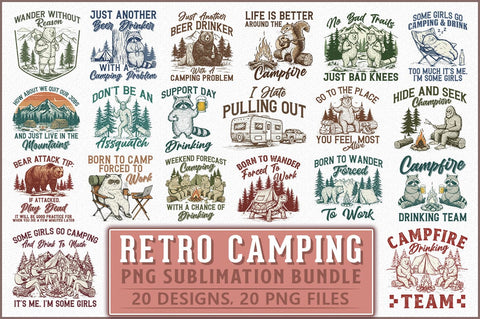 Vintage Outdoor Adventure Camping PNG Bundle Sublimation Shetara Begum 