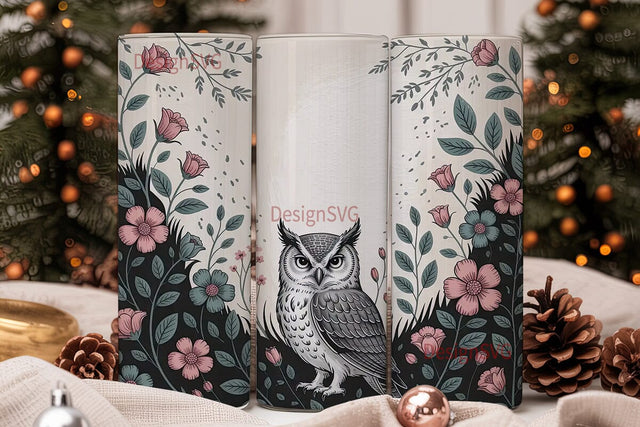 Vintage Owl Floral 20oz Tumbler Wrap Sublimation DesignSVG 
