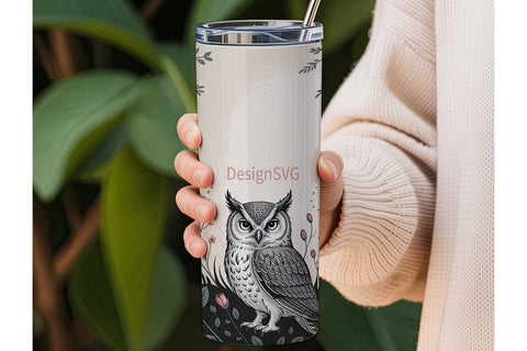 Vintage Owl Floral 20oz Tumbler Wrap Sublimation DesignSVG 