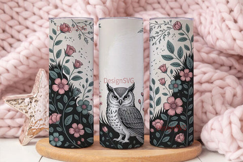 Vintage Owl Floral 20oz Tumbler Wrap Sublimation DesignSVG 