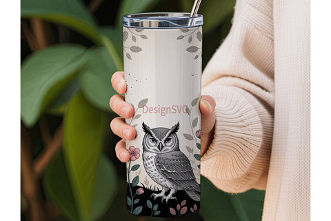 Vintage Owl Floral 20oz Tumbler Wrap Sublimation DesignSVG 