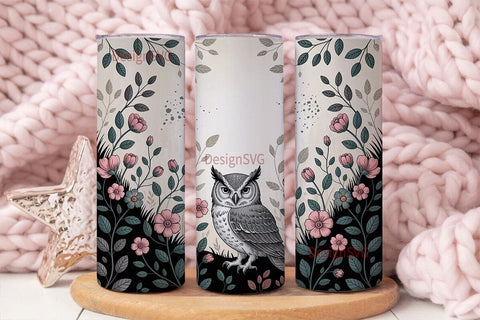 Vintage Owl Floral 20oz Tumbler Wrap Sublimation DesignSVG 