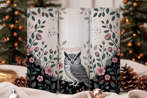 Vintage Owl Floral 20oz Tumbler Wrap Sublimation DesignSVG 