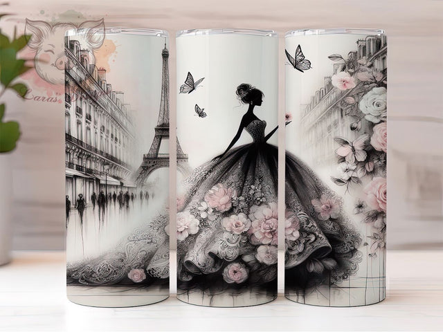 Vintage Paris Eiffel Tower Tumbler, Vintage Parisian Lady Sublimation Design, Junk Journal Page Art, 20oz Paris Tumbler, Whimsical Paris Mug, Elegant Vintage Cup, Romantic Paris Wrap Sublimation Lara' s Designs 