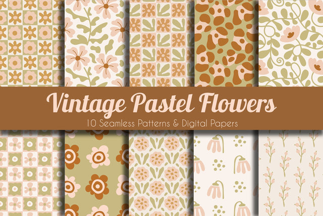 Vintage Pastel Flowers Seamless Patterns Digital Pattern Rin Green 