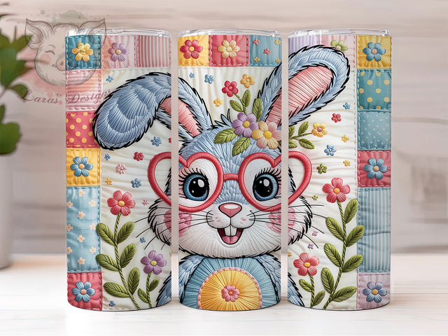 Vintage Patchwork Floral Bunny Tumbler, Floral Bunny Tumbler, Whimsical Bunny Wrap, Vintage Patchwork Wrap, Artistic Floral Bunny Wrap, Sublimation Design, Trendy Gift Idea Sublimation Lara' s Designs 