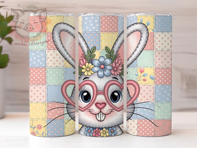 Vintage Patchwork Floral Bunny Tumbler, Floral Bunny Tumbler, Whimsical Bunny Wrap, Vintage Patchwork Wrap, Artistic Floral Bunny Wrap, Sublimation Design, Trendy Gift Idea Sublimation Lara' s Designs 