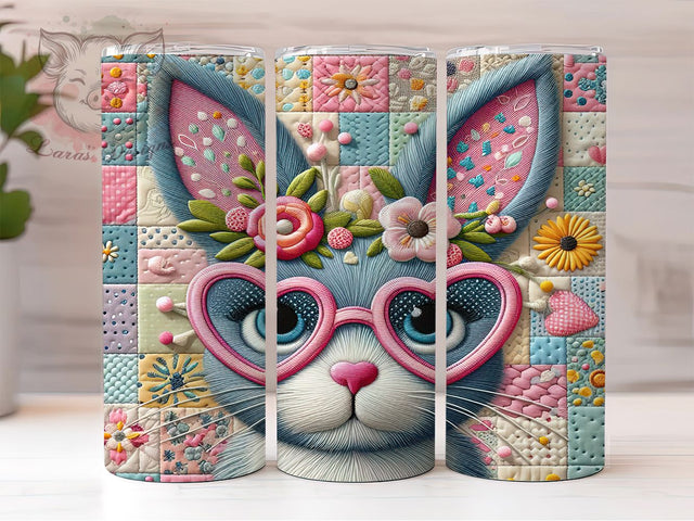 Vintage Patchwork Floral Bunny Tumbler, Floral Bunny Tumbler, Whimsical Bunny Wrap, Vintage Patchwork Wrap, Artistic Floral Bunny Wrap, Sublimation Design, Trendy Gift Idea Sublimation Lara' s Designs 