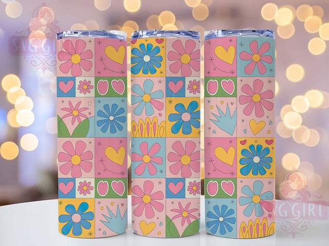 Vintage Patchwork Floral Tumbler, Quilt Style, Vintage Pattern, Whimsical Art, Bold Design, 20Oz Tumbler, Sublimation Wrap Sublimation SvggirlplusArt 