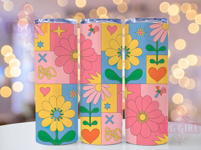 Vintage Patchwork Floral Tumbler, Quilt Style, Vintage Pattern, Whimsical Art, Bold Design, 20Oz Tumbler, Sublimation Wrap Sublimation SvggirlplusArt 
