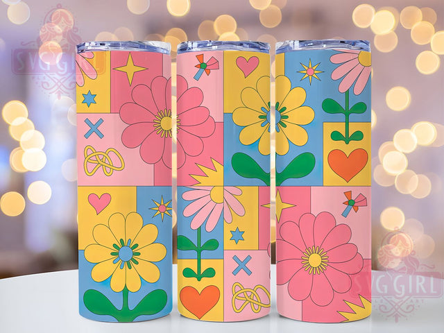 Vintage Patchwork Floral Tumbler, Quilt Style, Vintage Pattern, Whimsical Art, Bold Design, 20Oz Tumbler, Sublimation Wrap Sublimation SvggirlplusArt 