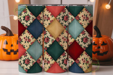 Vintage Patchwork Floral Tumbler Wrap Sublimation PixelChick 
