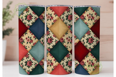 Vintage Patchwork Floral Tumbler Wrap Sublimation PixelChick 