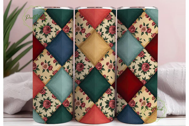 Vintage Patchwork Floral Tumbler Wrap Sublimation PixelChick 