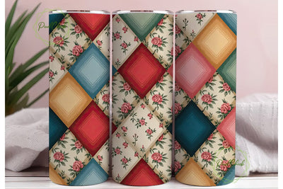 Vintage Patchwork Floral Tumbler Wrap Sublimation PixelChick 