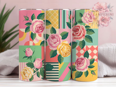 Vintage Patchwork Rose Tumbler, Floral Pattern, Vintage Style, Whimsical Art, Bold Design, 20Oz Tumbler, Sublimation Wrap Sublimation Li Zamperini 