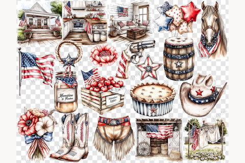 Vintage Patriotic 4th of July Clipart | American Flag SVG GlamArtZhanna 