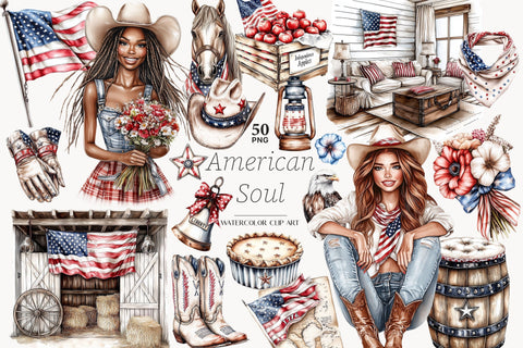 Vintage Patriotic 4th of July Clipart | American Flag SVG GlamArtZhanna 