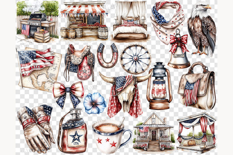 Vintage Patriotic 4th of July Clipart | American Flag SVG GlamArtZhanna 