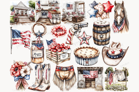 Vintage Patriotic 4th of July Clipart | American Flag SVG GlamArtZhanna 
