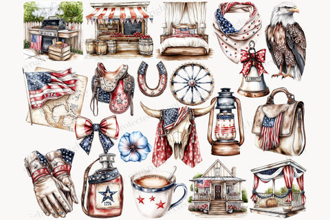 Vintage Patriotic 4th of July Clipart | American Flag SVG GlamArtZhanna 