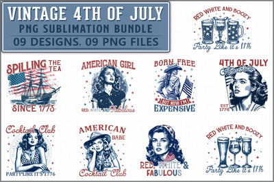 Vintage Patriotic 4th of July PNG Bundle Sublimation Shetara Begum 