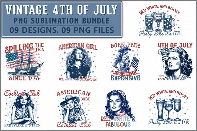 Vintage Patriotic 4th of July PNG Bundle Sublimation Shetara Begum 