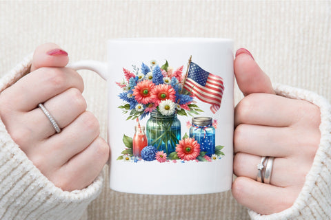 Vintage Patriotic Flowers in Jar PNG Sublimation designartist 