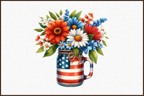 Vintage Patriotic Flowers in Jar PNG Sublimation designartist 