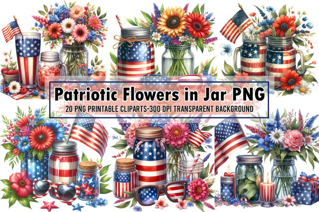Vintage Patriotic Flowers in Jar PNG Sublimation designartist 