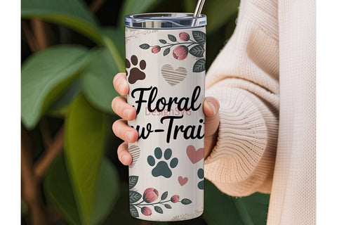 Vintage Paw Print Floral Tumbler Wrap Sublimation DesignSVG 