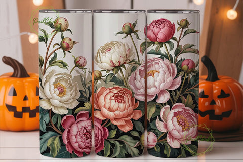 Vintage Peony 20oz Tumbler Wrap Sublimation PixelChick 