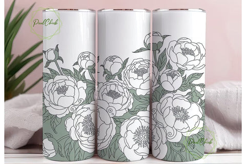 Vintage Peony 20oz Tumbler Wrap Sublimation PixelChick 