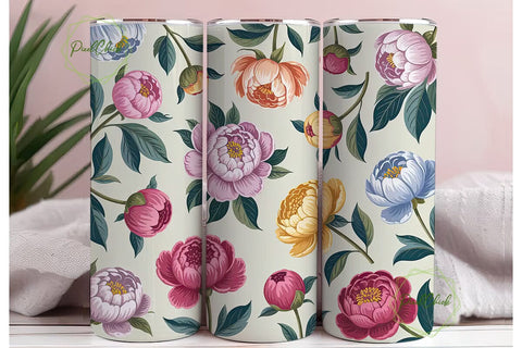 Vintage Peony Floral 20oz Tumbler Wrap Sublimation PixelChick 
